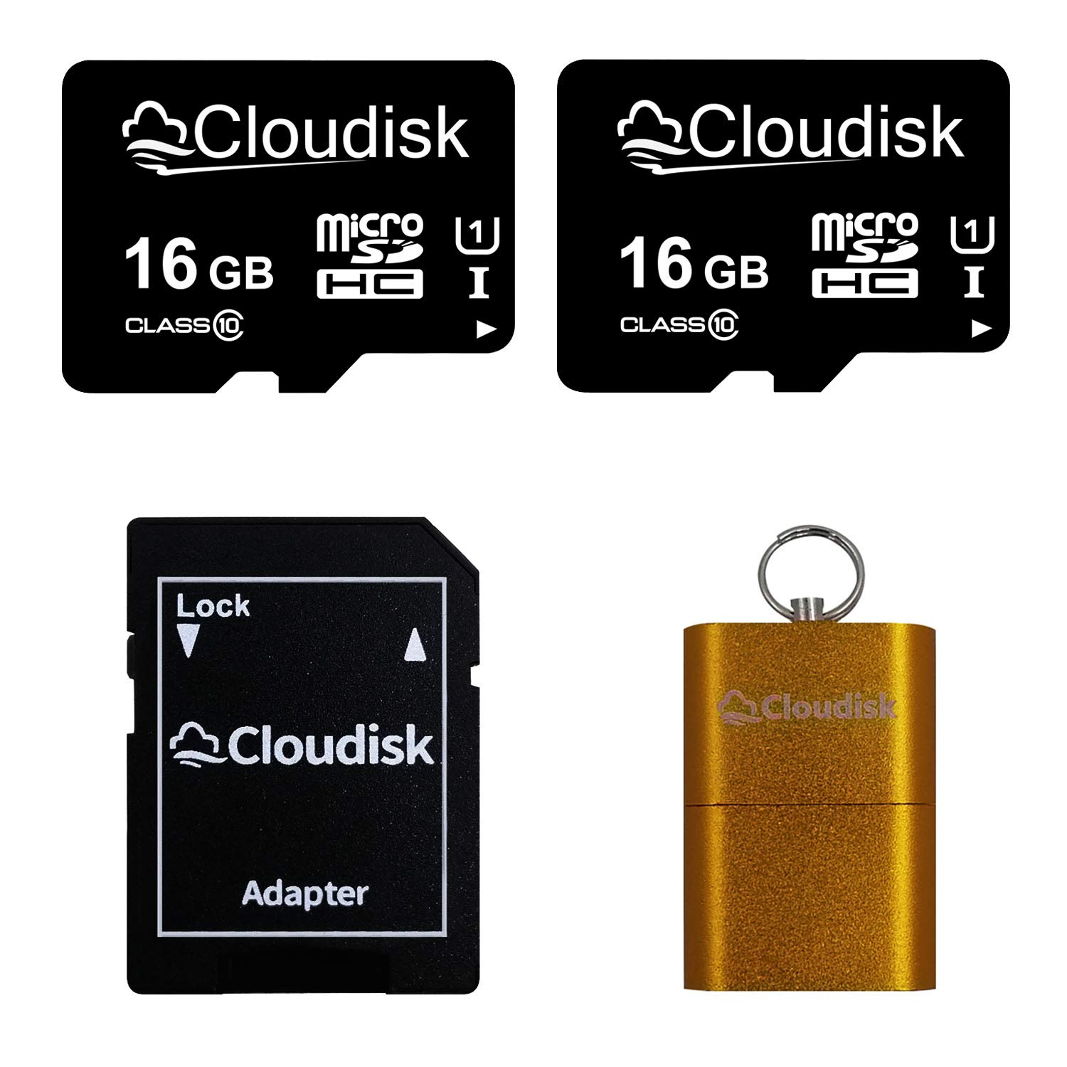 Cloudisk Pack of 2 Micro SD Card 16GB Flash Memory Card Micro SDHC with SD Adapter, C10, A1, U1, UHS-I