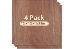 CertBuy 4 Pack Walnut Plywood Sheets for Crafts, 1/5" Walnut Unfinished Wood Craft, 5mm Thickness Plywood for Laser Cutting and Engraving, CNC Cutting, Painting, Fretwork, 12 x 12 Inch
