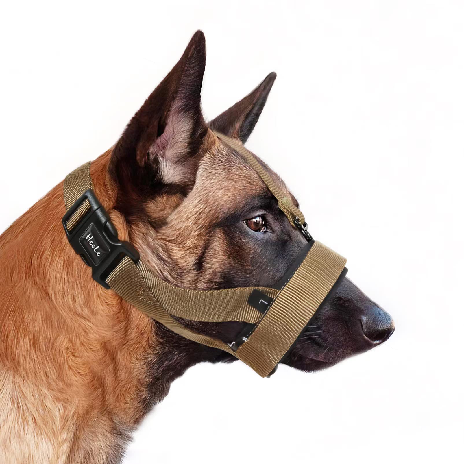 HEELE Dog Muzzle with Head Strap and Adjustable Loop and Soft Neoprene Padding, No More Chafing, Dog Muzzle for Small Dogs to Prevent Barking Biting and Chewing, Gentle Dog Muzzles, Brown, S