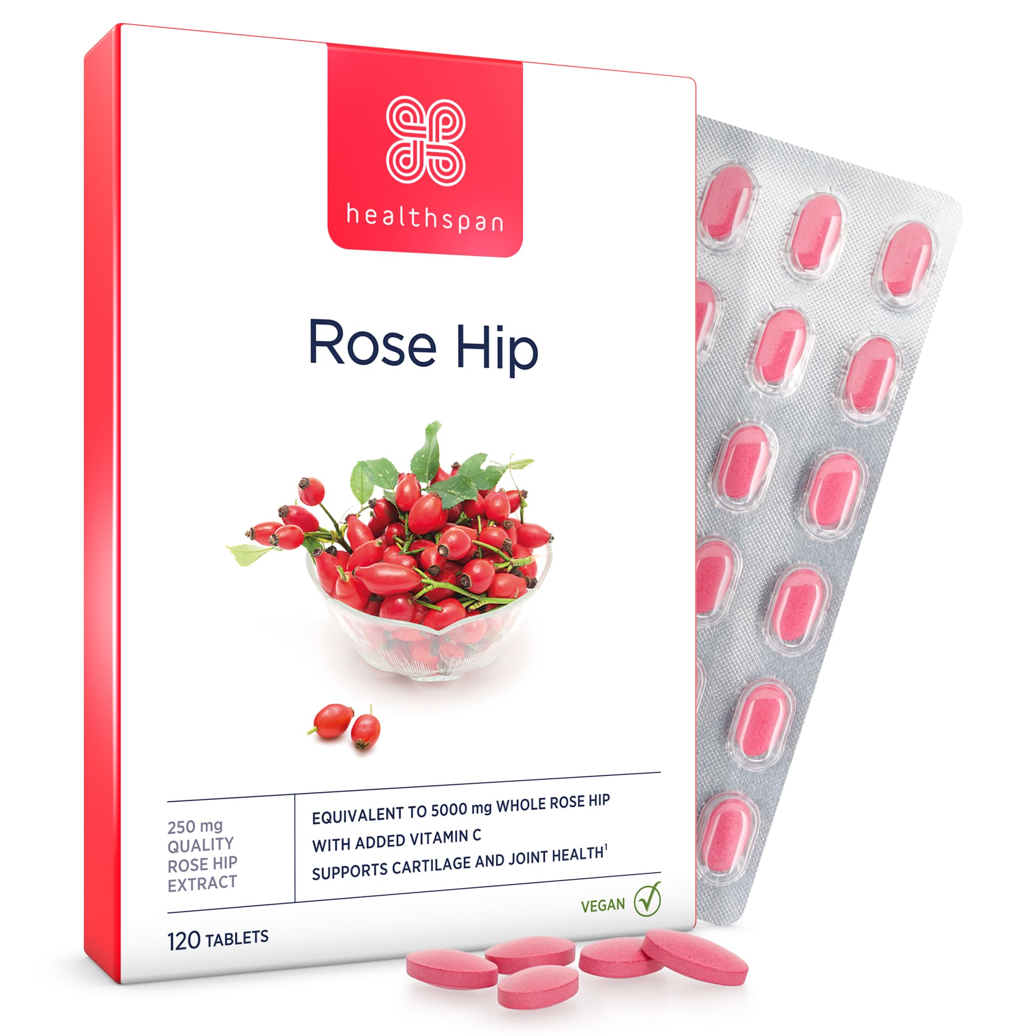 Healthspan Rose Hip 5,000mg (120 Tablets) | Supports Joints & Immune Health | Helps Maintain Healthy & Flexible Joints | Added Vitamin C | High in Flavonoids & Polyphenols | Vegan