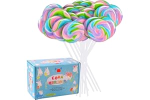 EORA Rainbow Twisty & Swirl Lollipops 20pk, Mermaid Lollipops Candy Individually Wrapped Bulk, Mermaid Party Supplies - Unicorn Candy Swirl Lollipops Suckers, Unicorn Birthday Party Favors Blueberry Flavor
