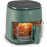 WILLOW Eco Series 6 in 1 Air Fryer with Glass Basket, 5 Quart Non Toxic Air Fryer w Digital Display, 430&deg;F Max Temp, Preheat &amp; Keep Warm Function, Compact + Dishwasher Safe Glass Airfryer - Green