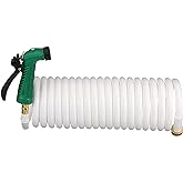 Seachoice Coiled Washdown Hose w/ Sprayer and Brass Fittings, 25 Ft., White