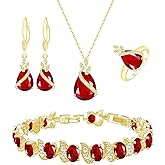 LMXXVJ Jewelry Set for Women,Teardrop Cubic Zirconia Necklace Earrings Adjustable Ring Bracelet Jewelry Set Formal Jewelry Gift