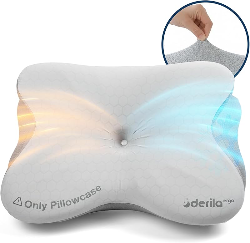 Derila Ergo Thermal Pillow Cover for Cervical Neck Pillow – Cooling Pillowcase for Memory Foam Pillow, Neck Support Pillow & Side Sleeper Pillow – Replacement Cover Ergo Pillow (Cover Only)