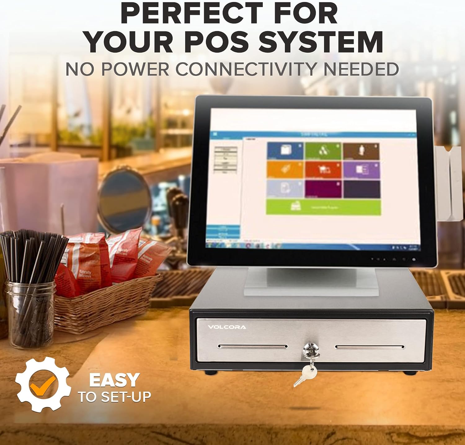 13" Manual Push Open Cash Register Drawer for Point of Sale (POS) System - Black with Stainless Steel Front Touch Panel - Small Cash Drawer with 4 Bills and 5 Coin Slots, Fully Removable Money Tray : Electronics