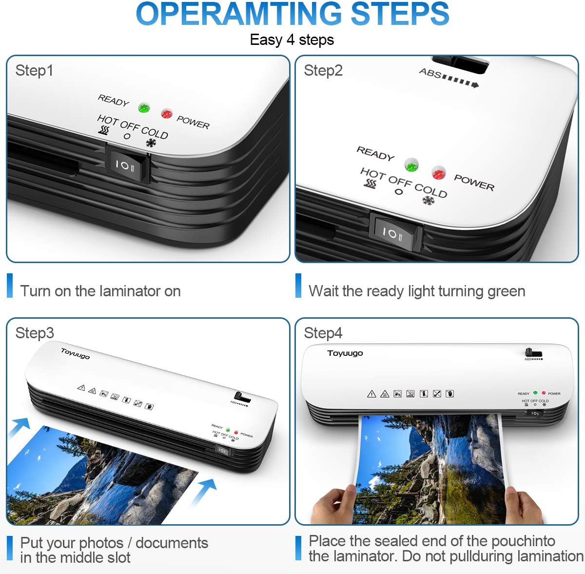 Laminator, Toyuugo A4 Laminator, 4 in 1 Thermal Laminator for Home Office School Use, 9 inches Max Width, Quick Warm-Up, Paper Trimmer, Corner Rounder (15 Laminating Pouches) : Office Products