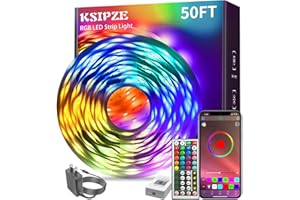 KSIPZE Led Lights for Bedroom 50ft Led Strip Lights with Remote RGB Color Changing Music Sync Bluetooth Smart App Control for Room Bedroom Lighting Flexible Home Décor
