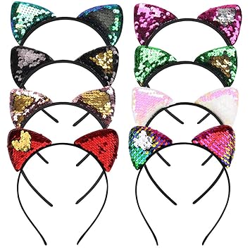 Katze-Ohr-Stirnband, 8 Stück Glitter Haarband für Frauen Mädchen Erwachsene Kinder, niedlich glänzend Katze Ohr Haarband Zube