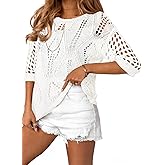 EVALESS Womens Crochet Hollow Out Knit Tops Half Sleeve Spring Summer Sweaters Beach Cover Ups for Women Trendy 2026