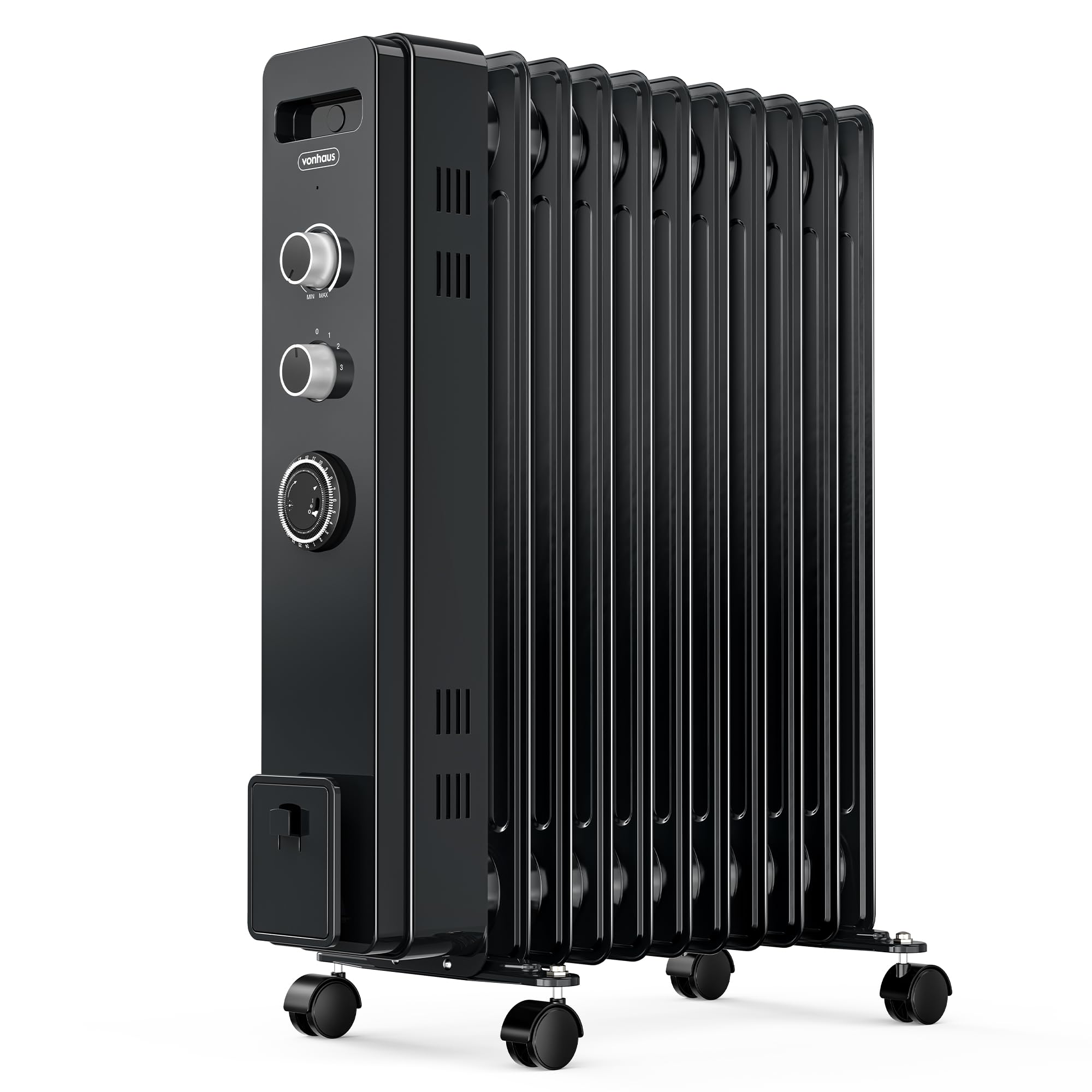 VonHaus Oil Filled Radiator 11 Fin – Oil Heater Portable Electric Free Standing 2500W for Home, Office, Any Room – 24 hour Timer, Adjustable Thermostat, 3 Heat Settings, 4x Wheels, 1.5m Power Cable — image 1
