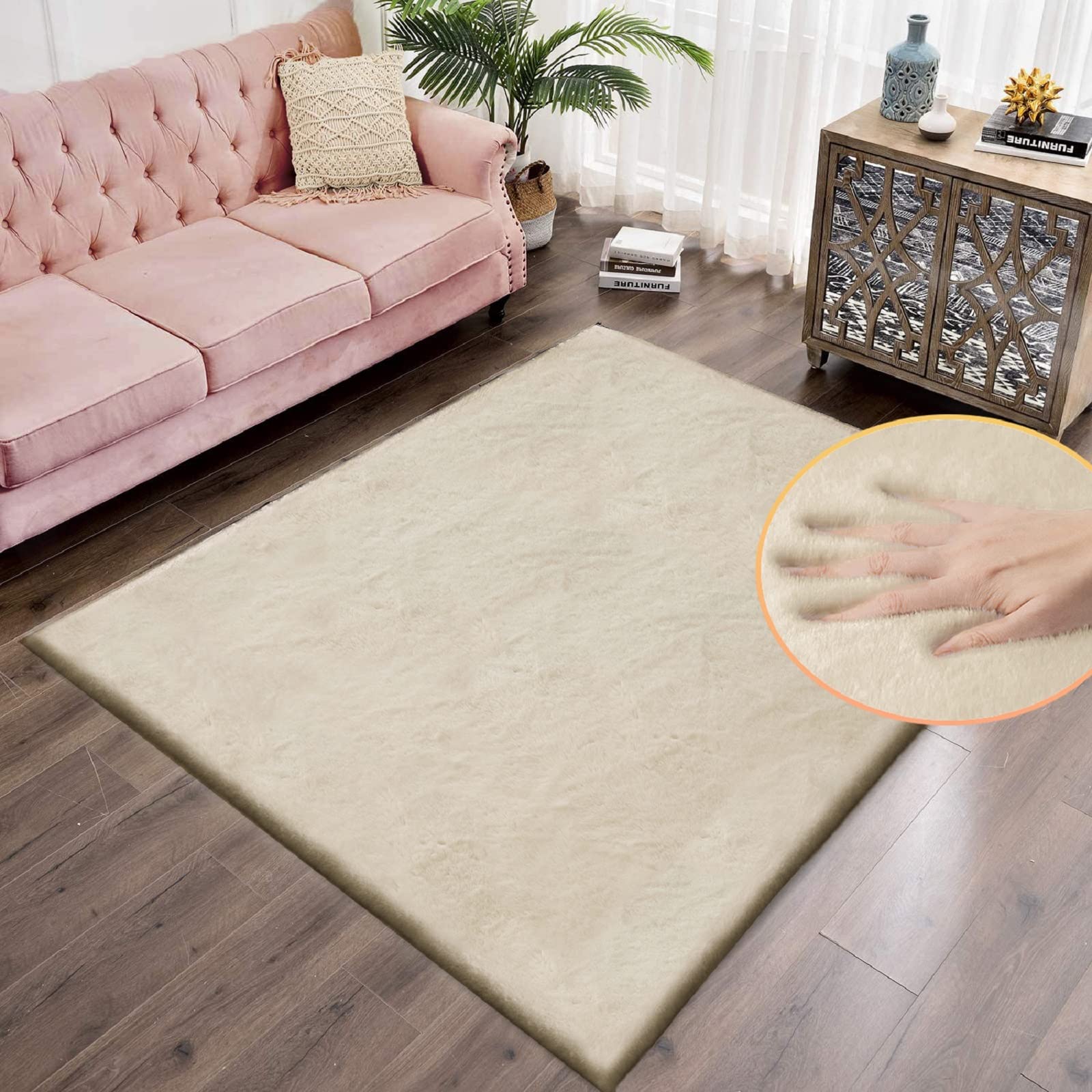 ORINOVA 5x8 Area Rug Light Brown Beige Plush Shaggy Rugs for Bedroom Washable Faux Rabbit Fur Rug for Living Room Fluffy Large Nursery Rug Home Décor Image ORINOVA 5x8 Area Rug Light Brown Beige Plush Shaggy Rugs for Bedroom Washable Faux Rabbit Fur Rug for Living Room Fluffy Large Nursery Rug Home Décor Image