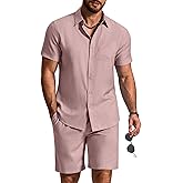 COOFANDY 2 Piece Set for Men Cruise Outfits Set Mens Summer Vacation Outfit Short Sleeve Button Down Shirts