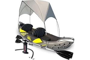 KEYSTONE PEAK KP Inflatable Kayak 2 Person with Sun Canopy (Detachable) + Kayaks for Adults + 3rd Seat for Dog/Child + Waterproof Phone Bags + Adjustable Seats + Backrests & More + New 2024 + Grey