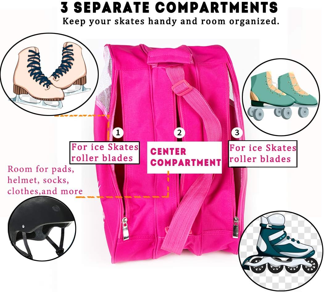 Ice Skate Bag Girls, Roller Skates Bag Inline Skate Bag Roller Ski Boot Bag, Women Figure Hockey Skate Bag Rollerskates Ice Skating Bags, Multiple Pockets for Ice Skate Protective Gears for Kids Adults : Sports & Outdoors