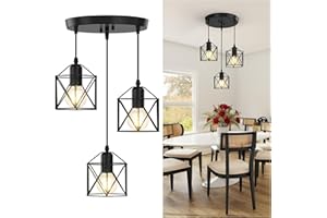 Phaosio 3-Light Pendant Lighting, Farmhouse Hanging Light Fixture for Kitchen Island & Dining Room, Industrial Vintage Ceiling Lamp with E26 Base, Adjustable Height, Matte Black