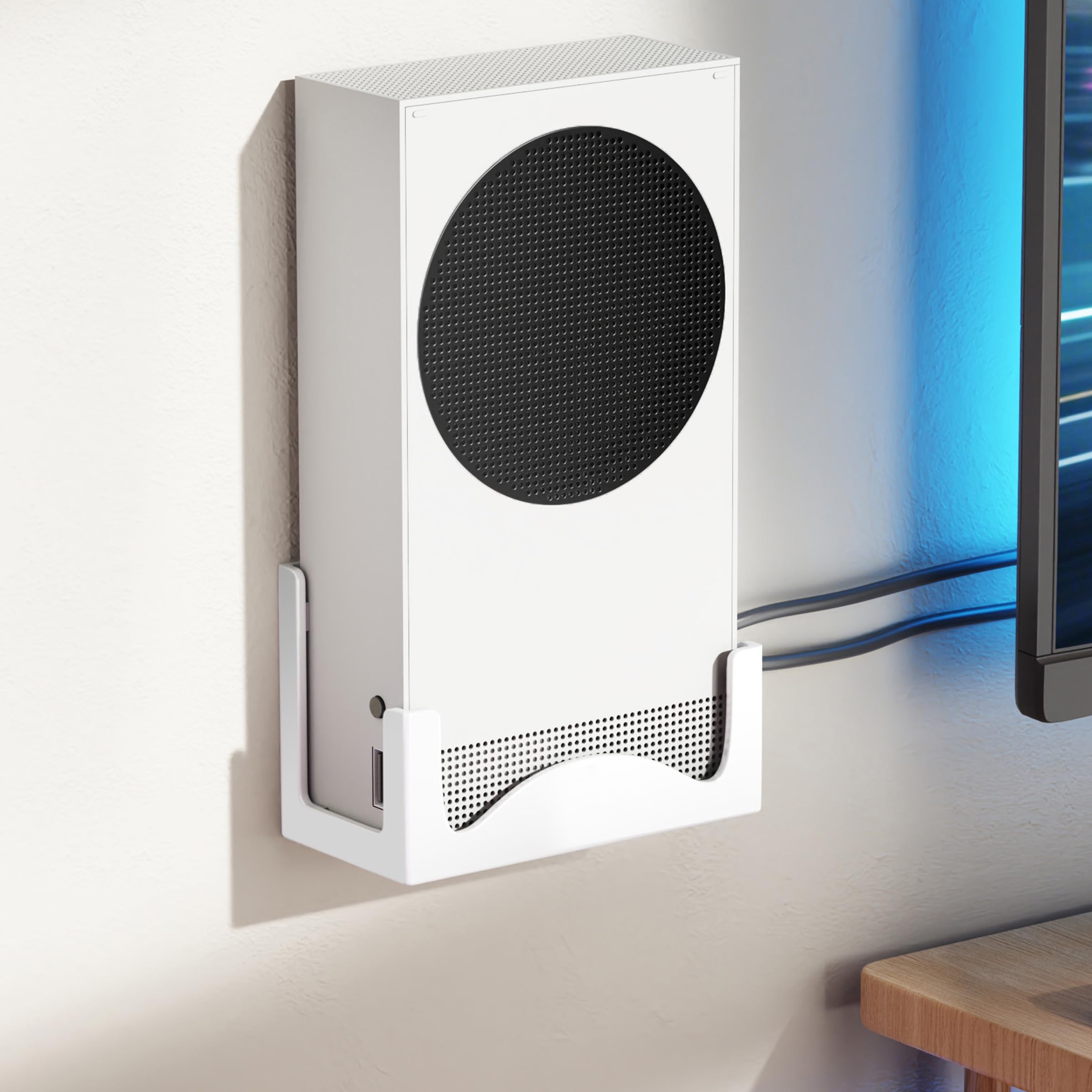 Photo 1 of Josmimic Wall Mount for Xbox Series S – Metal Console Holder with Ventilated Base and Anti-Scratch Pads – Space-Saving Wall Bracket for Xbox S with Easy Installation and Heat Dissipation Design