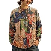 Women's Boho Christmas Sweater, Oversized Long Sleeve Graphic Knit Pullover, Loose Fit Casual Top with Drop Shoulder
