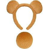 Pistha Bear Ears Headband Tail Set, Bear Costume Headband for Adults Women Men for Halloween Party Headwear Accessory