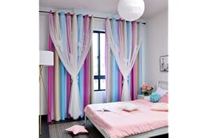 Yancorp Curtains for Girls Bedroom Kids Room Rainbow Curtains Nursery Curtain 108 inches Length Grommet Rainbow Color Decor for Playroom (Pink Blue, W52 X L108)