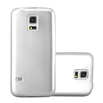Cadorabo Hülle für Samsung Galaxy S5 Mini / S5 Mini DUOS in METALLIC Silber – Handyhülle aus TPU Silikon im Matt Metallic Des