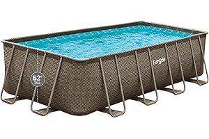 Funsicle 18' x 9' x 52" Oasis Designer Rectangular Frame Outdoor Above Ground Swimming Pool w/Accessories & Maintenance Kit, Brown Triple Basketweave