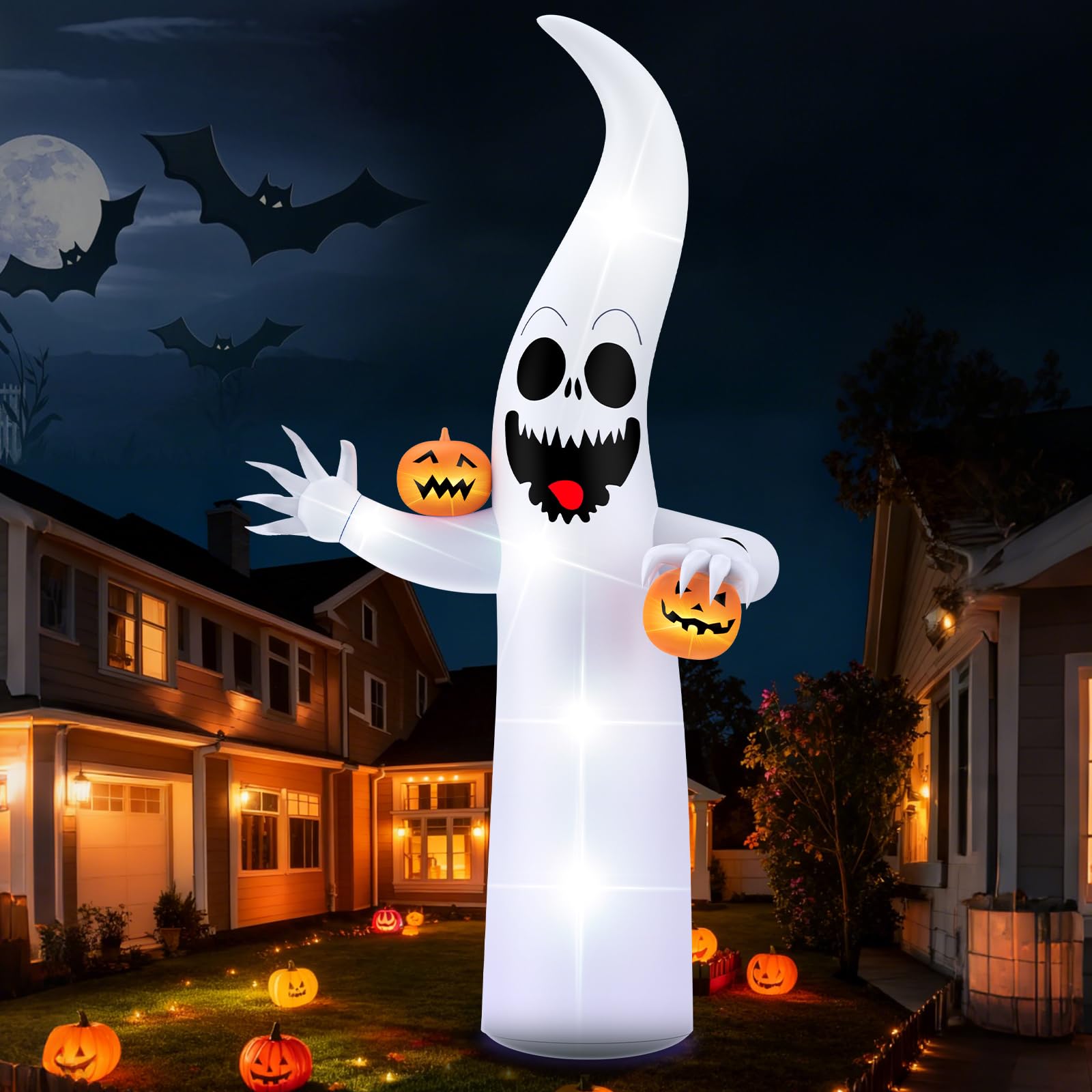 Photo 1 of 10 FT Inflatable Halloween Decorations - Halloween Inflatables Ghost with Build-in LEDs, Large Halloween Blow Up Yard Decorations for Garden Lawn Indoor Party Decor