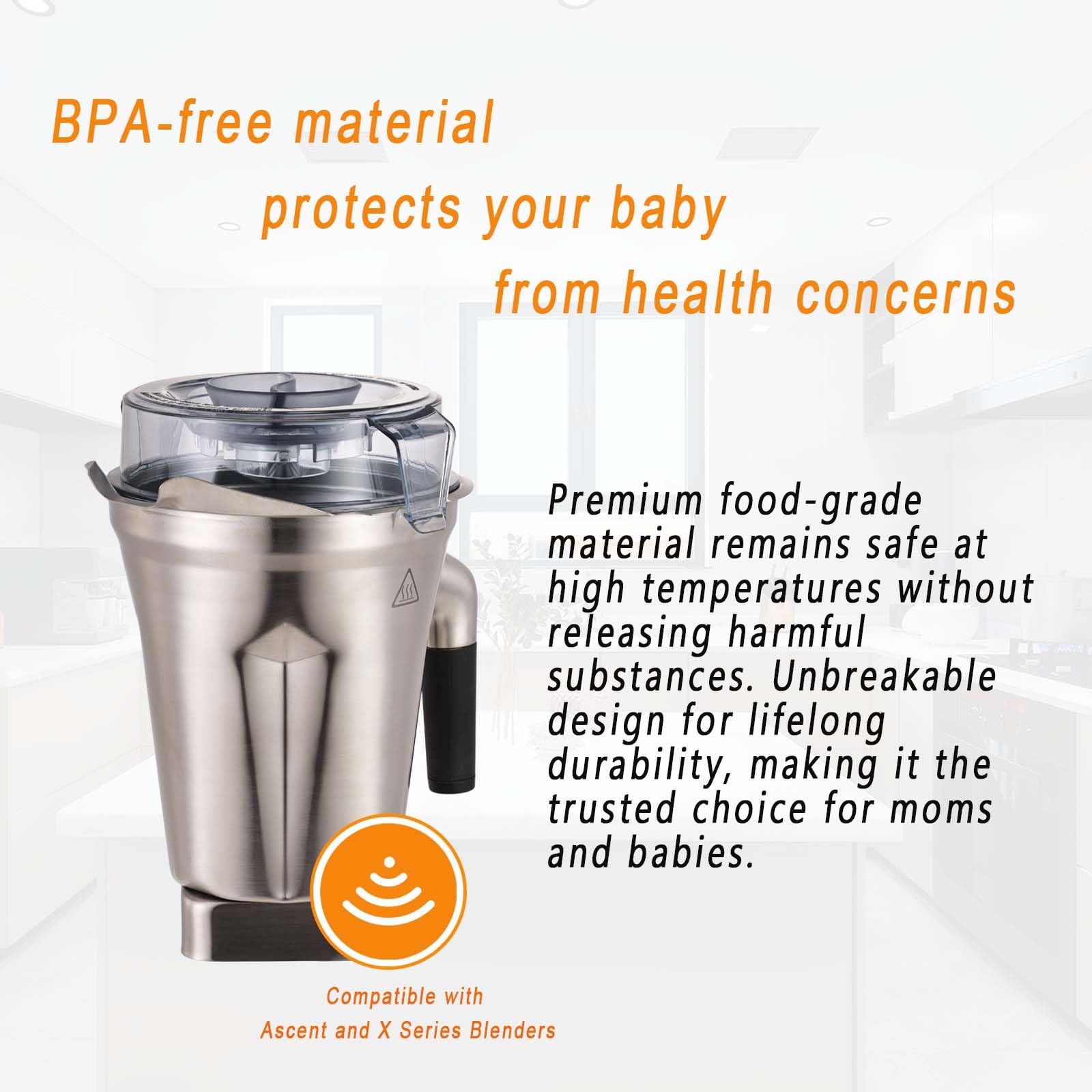 for Vitamix Blenders 64oz Stainless Steel Container, replace 5200 E310 Pro 750 A3500 X4 etc, compatible with Classic/Explorian/Professional/Ascent/Propel Series Pitcher Jar Cup