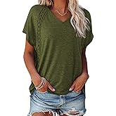EVALESS Womens Fashion Oversized Summer Tops Casual Short Sleeve V Neck Lace Patchwork Shirts 2026 Basic T-Shirts Tee Blouses