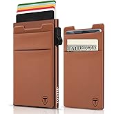 TOYFID Slim Wallet for Men and Women,Pop Up Credit Card Wallet Metal Minimalist Cards Holder with Money Pocket,Small Ultralight Aluminum RFID Blocking Wallets 6-12 Card Capacity,Brown