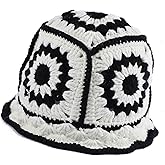 XYIYI Women Crochet Bucket Hat Knit Handmade Foldable Beach Hat Cute Hand Woven Fishing Hat