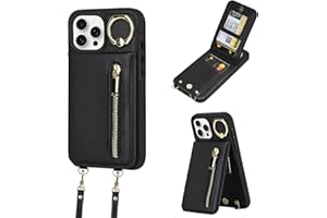 uCOLOR for iPhone 15 Pro Max Wallet Case with Card Holders for Women, Crossbody Zipper Protective Leather Case with Strap Wrist Ring RFID Protective 6.7" (Black, iPhone 15 Pro Max 6.7")