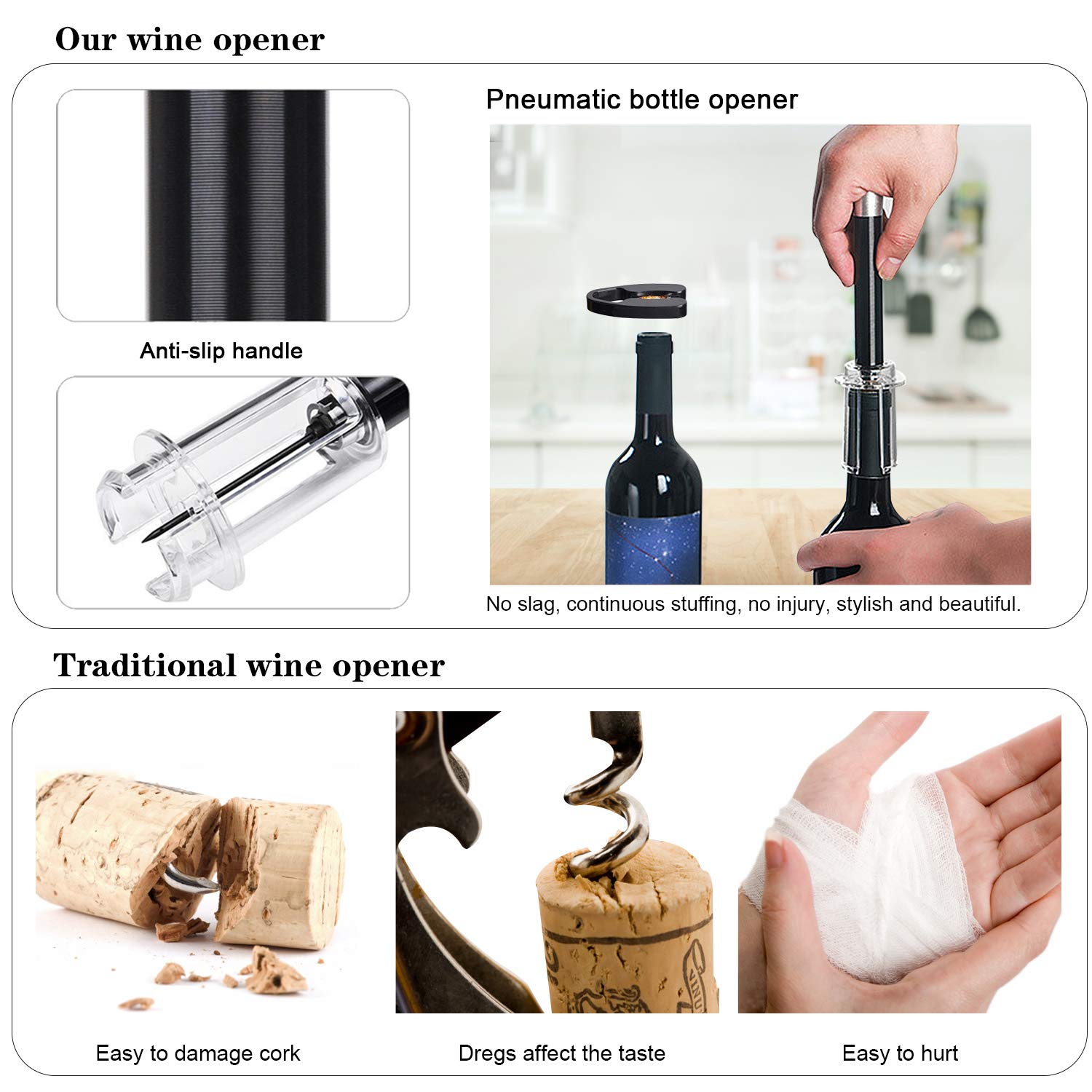 Wine Opener Set 4 Pcs, Wine Tool Set with Wine Bottle Opener Wine Pourer Foil Cutter and Vacuum Stopper, Wine Accessories Gifts for Man & Woman