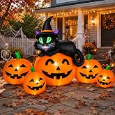 5FT 6 LED Halloween Inflatable Pumpkins Witch Black Cat Outdoor Yard Decor | Enhanced nighttime glow, weather-resistant fabric, easy setup, lighted blow up,outdoor yard lawn porch patio, compact storage