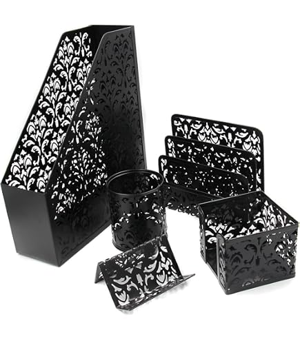 EasyPAG Desk Organizer With Drawer - 6 Compartments Metal Office Caddy, Black