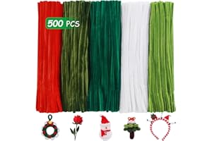 Yalumo Pipe Cleaners Craft Supplies, 500 PCS Green Pipe Cleaners Bulk, 12 Inch 5 Assorted Colors Fuzzy Chenille Stems Sticks Set, Soft Arts and Crafts Decorations, Creative Fun Stuff for Kids Adults