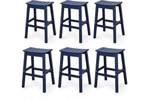 Homenjoy Outdoor Bar Stools Set of 6, 25" HDPE Counter Height Bar Stools, All Weather Resistant Patio Bar Stools for Balcony, Backyard, Navy