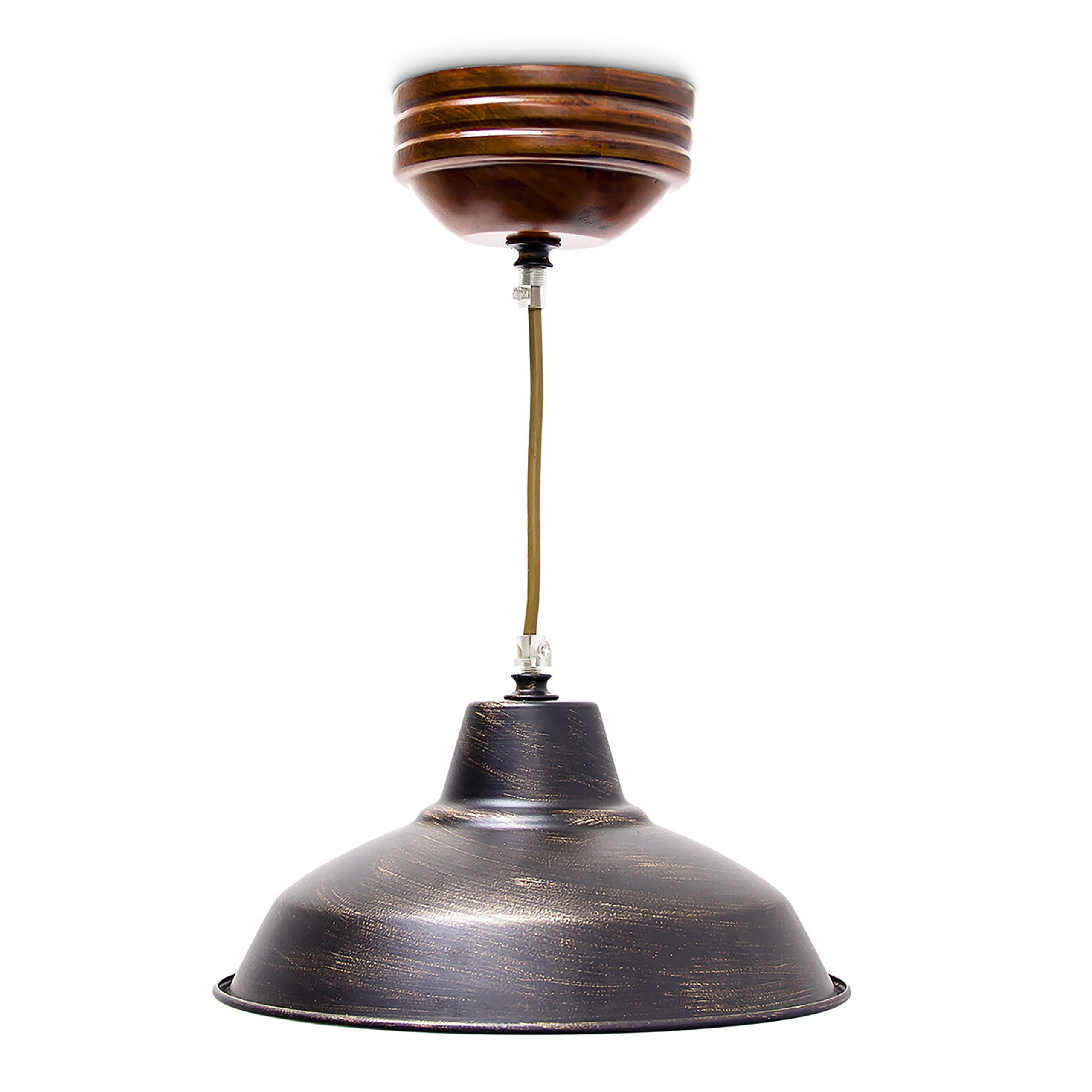Relaxdays Industrial Hanging, Mahogany Real Wood, Ceiling, Pendant, Adjustable Height, Laquered Metal Lamp, E27, Brown