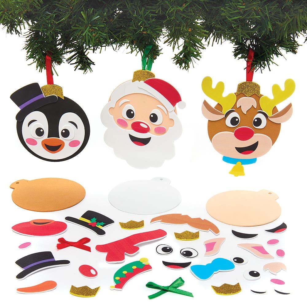 Baker Ross FX383 Christmas Character Bauble Decoration Kit - Pack of 8, Kids Christmas Craft Kit, Foam Arts and Crafts Decorations