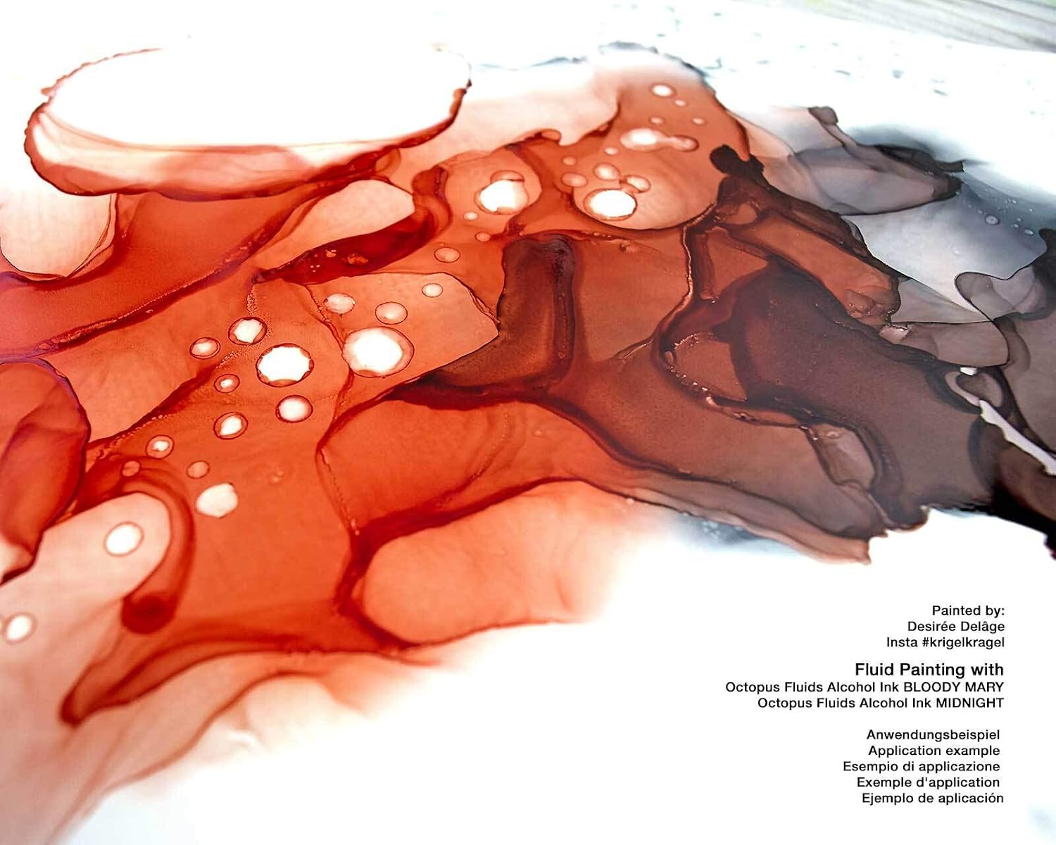 5 x 30 ml Octopus Fluids Alcohol Ink Complete Kit Leaves with Blending Solution, Alcohol Ink Paper and accessoreies for Fluid Art - Image 4