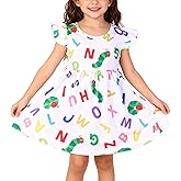 PRCSEE Toddler Girls Dress Cartoon Casual Print Dresses Flutter Sleeve Outfits 2-8Y