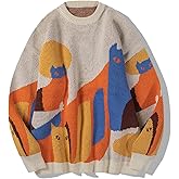Aelfric Eden Graphic Sweaters Color Blocking Cat Sweater Vintage Oversized Crewneck Knit Pullover Christmas Tops