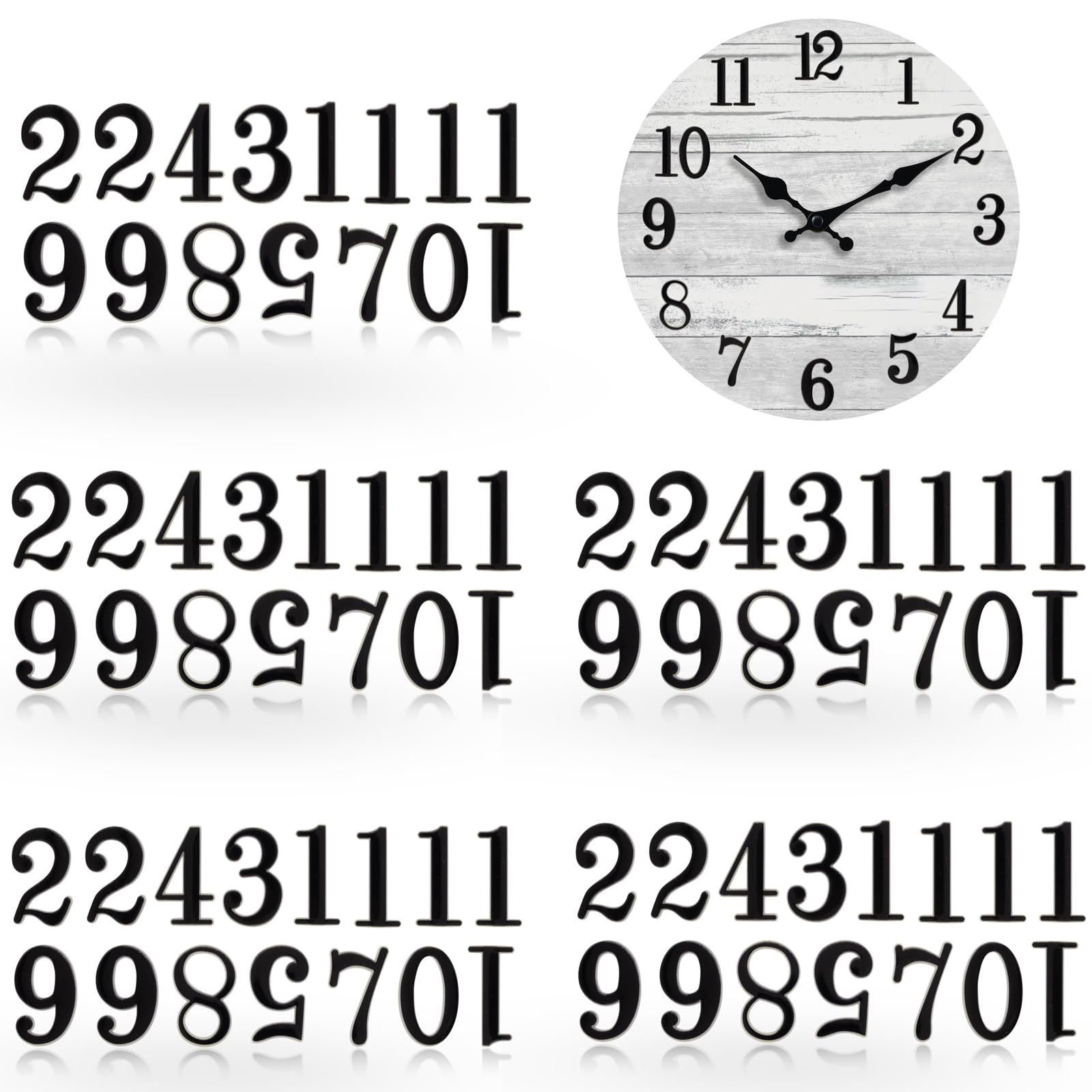 Photo 1 of 75 PCS Clock Numerals Kit 2 Inch DIY Digital Clock Numbers Arabic Clock Numbers for Clock Hands Replacement Parts Clock Accessories Home Art Décor (5 Set, Black)