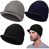 Chicingyou 3 Pcs Winter Beanie Hat with Brim for Men Women Warm Double Knit Cuff Beanie Cap for Winter Outdoor Activities