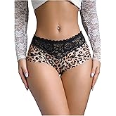 SOLY HUX Women's Lace Leopard Print Briefs Low Rise Panties Underwear