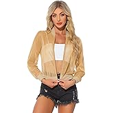 Allegra K Glitter Mesh Bomber Jacket for Women's Shiny Long Sleeve Party Club Zip Up Sheer Jackets