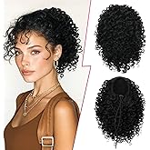 PEACOCO Cheer Ponytail Hair Piece, Cheer Hair Piece Curly 12 Inch Drawstring Ponytail Extension Synthetic Short Afro Puff Kinky Curly Ponytail for Women (Black)