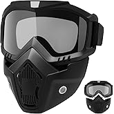 Mask with Detachable Goggles for Riding and Cutting, Anti-Ultraviolet Radiation, Anti-Dust, Anti-Fog HD Lens, Large Viewing Hood, Bluetooth Headset Compatible, Black