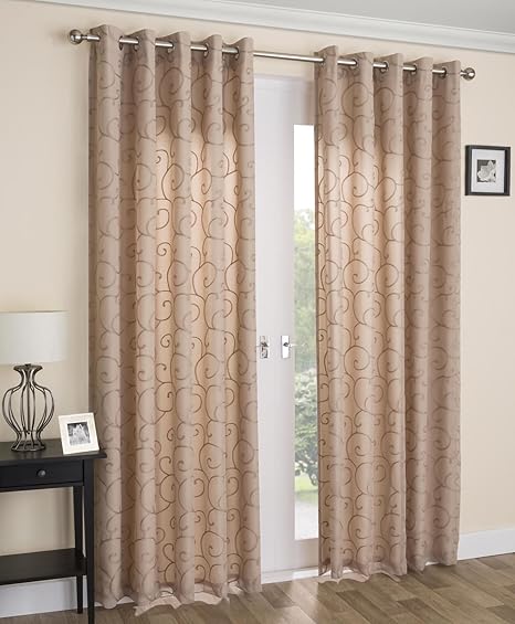 Venice Lined Voile Eyelet Curtains Ringtop Curtain Panels Latte