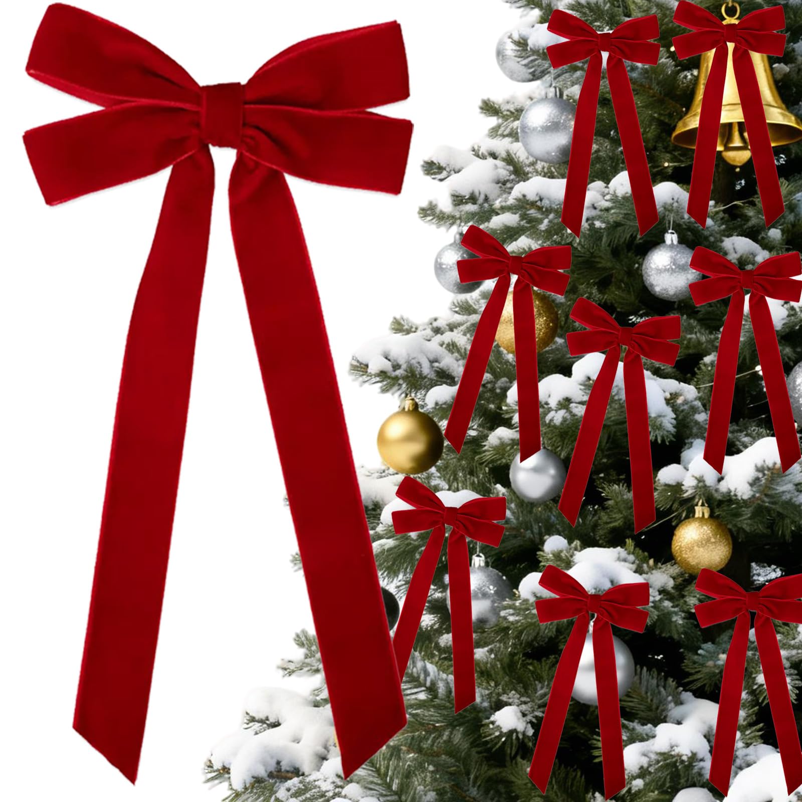 Photo 1 of ***HAS ODOR (HARD VINEGAR) *** ZFJSZMHH 8Pcs Red Velvet Ribbon Bows for Christmas Tree Decorations, 5in x 10in Bows Ornaments for Christmas Tree Wreath Mantle Stair Garland Wreath Gift Wrapping Candy Bags Party Decor (Width of 1")